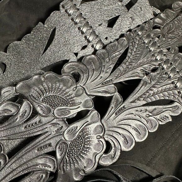 *Ralph Lauren Collection Spring 13 Black Western Tooled Leather Contour Belt